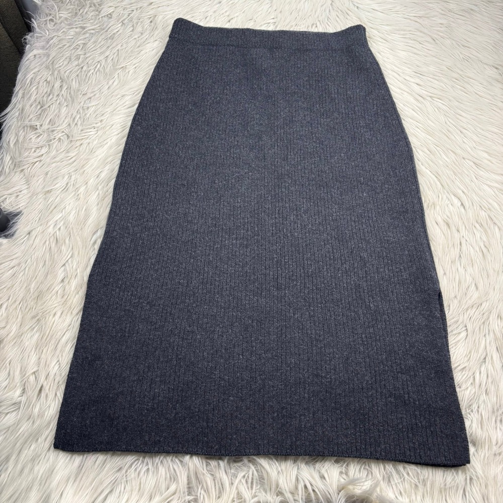Vince‎ Women's L Charcoal Gray Ribbed Knit Midi Skirt Cozycore Preppy Cool Girl - Picture 7 of 7